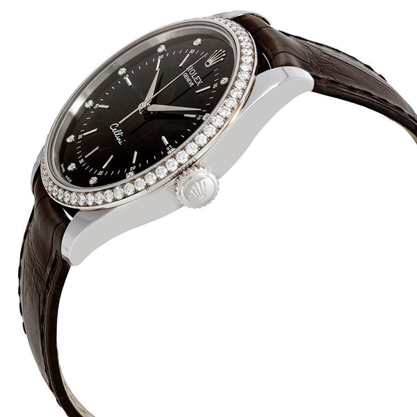 Rolex Cellini Time Black Diamond Dial Ladies Alligator Leather Watch #50709BKDL - Watches of America #2