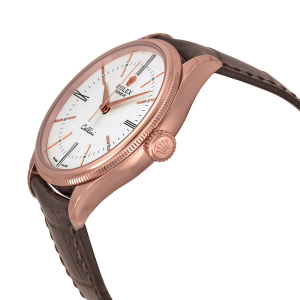 Rolex Cellini White Dial 18K Rose Gold Leather Men's Watch #50505WSRL - Watches of America #2