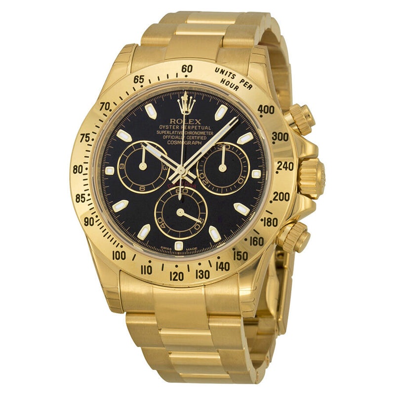 Rolex Cosmograph Daytona Black Dial 18K Yellow Gold Oyster Bracelet Automatic Men's Watch #116528BKSO - Watches of America
