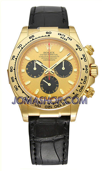 Rolex Cosmograph Daytona Champane Dial Black Leather Bracelet Men's Watch #116589MDL - Watches of America
