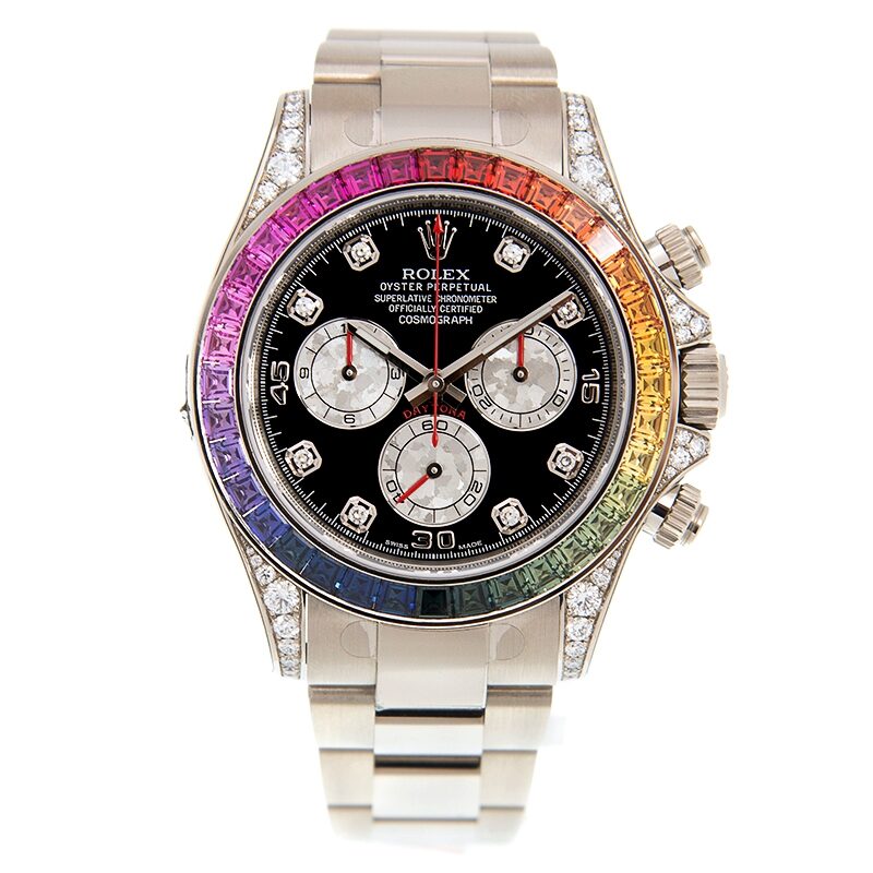 Rolex Cosmograph Daytona Chronograph Rainbow Diamond Black Dial Watch ...