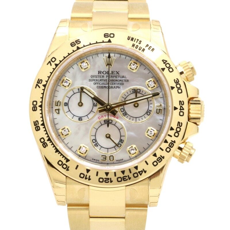 Rolex Cosmograph Daytona Chronograph White Mother of Pearl Diamond Dial Men's 18kt Yellow Gold Oyster Watch #116508WMDO - Watches of America