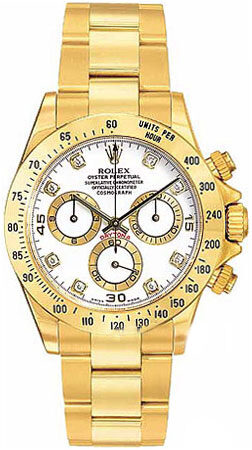 Rolex Cosmograph Daytona White With 8 Diamonds Dial 18K Yellow Gold Oyster Bracelet Automatic Men's Watch 116528WDO#116528-WDO - Watches of America