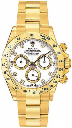 Rolex Cosmograph Daytona White With 8 Diamonds Dial 18K Yellow Gold Oyster Bracelet Automatic Men's Watch 116528WDO#116528-WDO - Watches of America