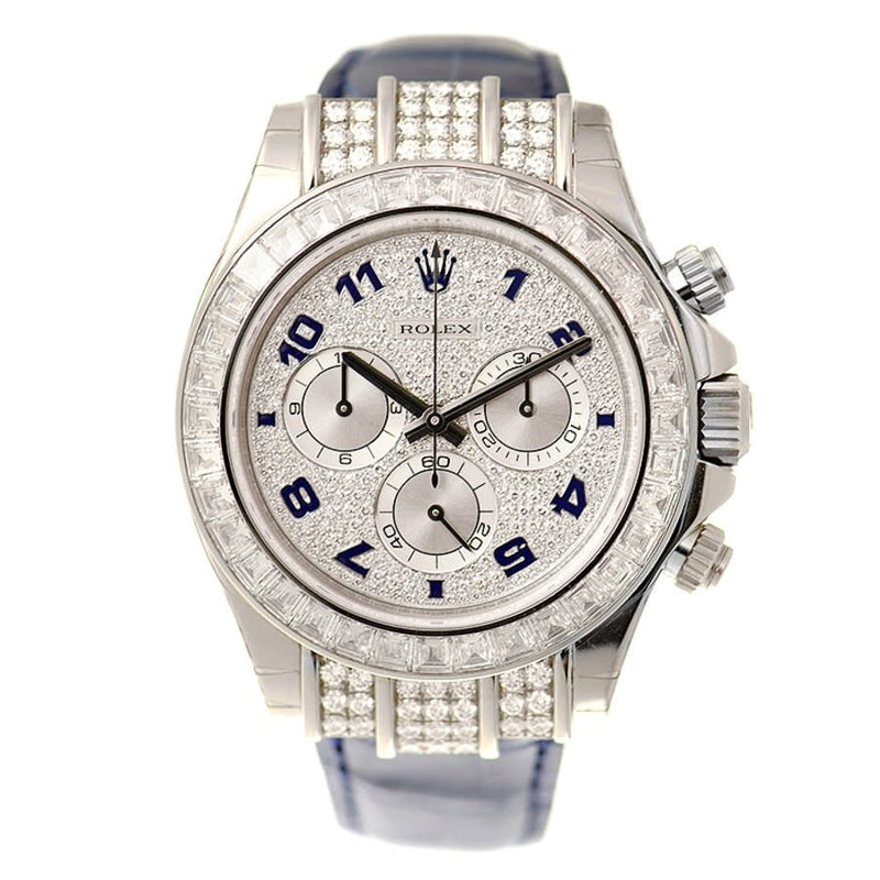 Rolex Cosmorgarph Daytona Pave Diamond Dial 18K White Gold Case Set with 48 Diamonds Leather Strap Men's Watch #116599 - Watches of America #3
