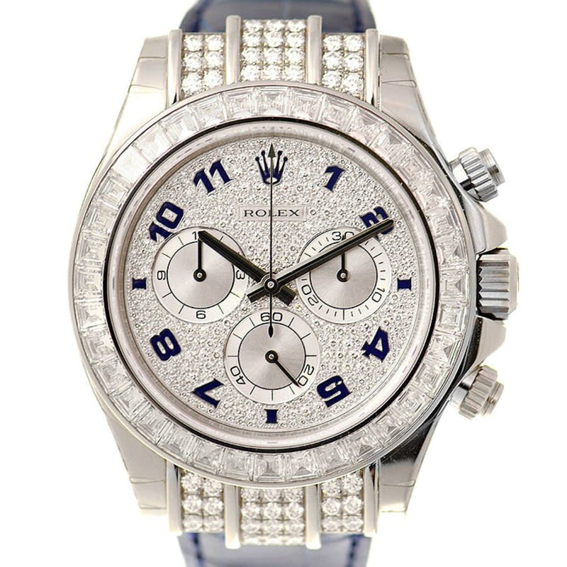 Rolex Cosmorgarph Daytona Pave Diamond Dial 18K White Gold Case Set with 48 Diamonds Leather Strap Men's Watch #116599 - Watches of America