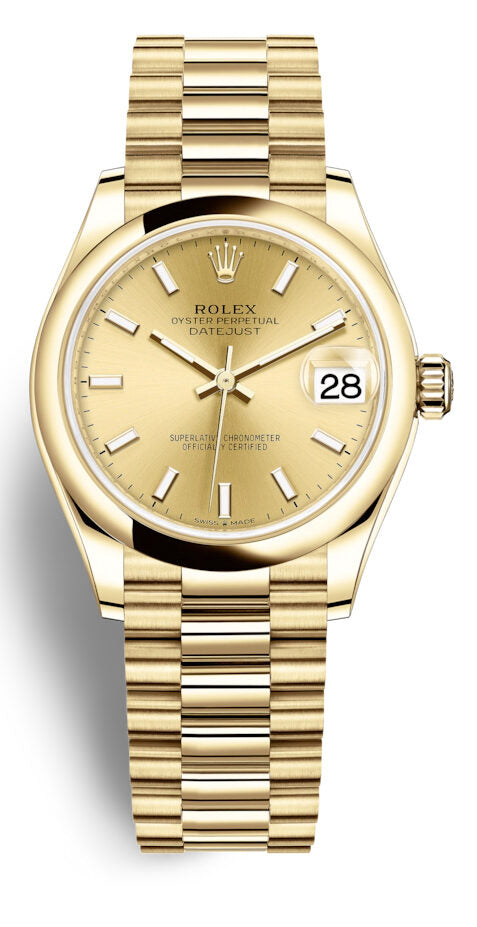 Rolex Datejust 31 Automatic Champagne Dial Ladies 18kt Yellow Gold President Watch #278248CSP - Watches of America