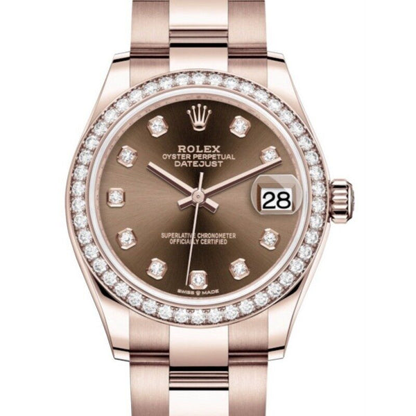 Rolex Datejust 31 Automatic Diamond Ladies 18 ct Everose Gold Oyster Watch #278285CHDO - Watches of America