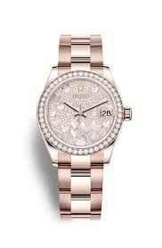 Rolex Datejust 31 Automatic Mother of Pearl Butterfly Diamond Pave Dial Ladies 18 ct Everose Gold Oyster Watch #278285PAVEO - Watches of America