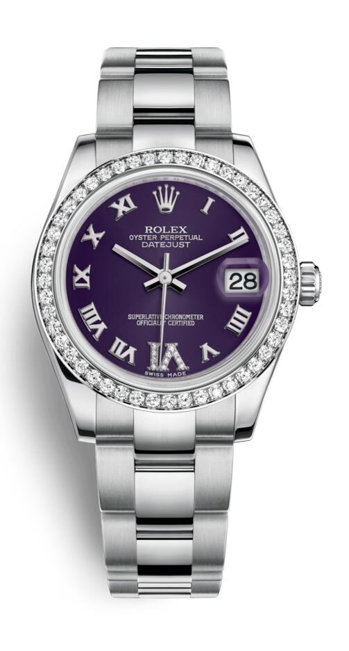 Rolex Datejust 31 Automatic Purple Diamond Dial Ladies Oyster Watch 178384PURRO#178384PURRDO - Watches of America