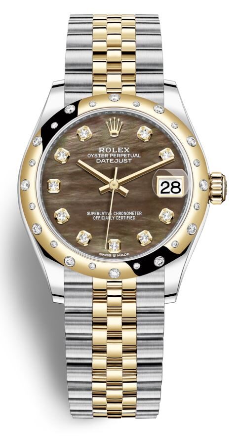 Rolex Datejust 31 Black Mother of Pearl Diamond Dial Automatic Ladies Steel and 18kt Yellow Gold Jubilee Watch #278343BKMDJ - Watches of America