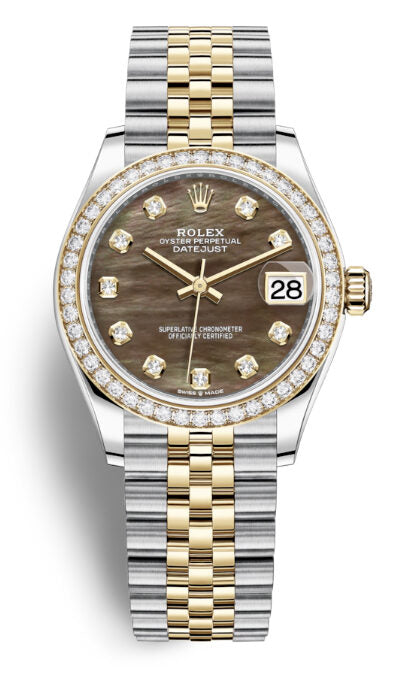 Rolex Datejust 31 Black Mother of Pearl Diamond Dial Ladies Steel and 18kt Yellow Gold Jubilee Watch #278383BKMDJ - Watches of America