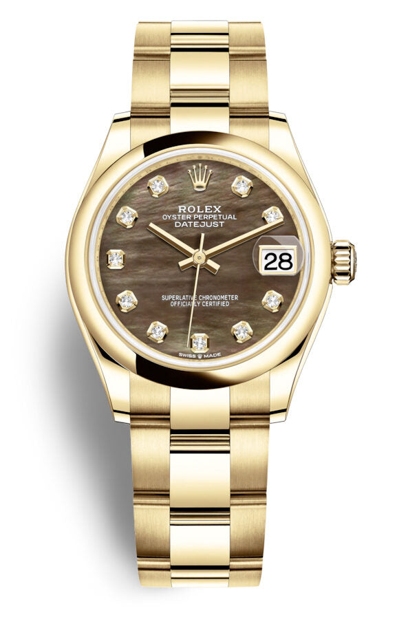 Rolex Datejust 31 Black Mother of Pearl Diamond Ladies 18kt Yellow Gold Oyster Watch #278248BKMDO - Watches of America