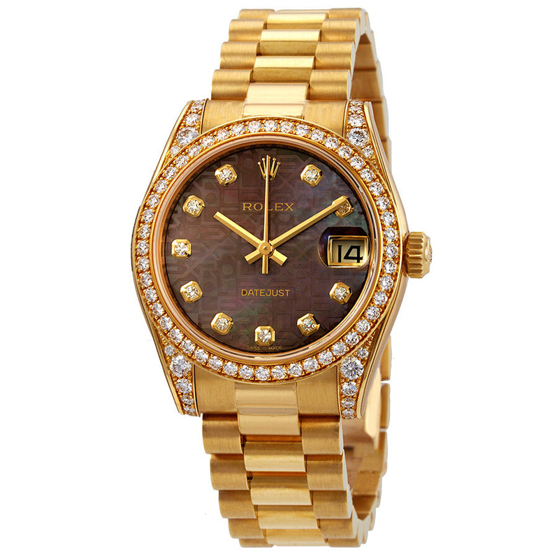 Rolex Datejust 31 Black Mother of Pearl Jubilee Diamond Dial Ladies 18kt Yellow Gold President Watch #178158BKMJDP - Watches of America