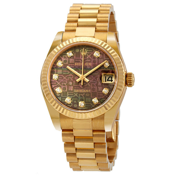Rolex Datejust 31 Black Mother of Pearl Jubilee Diamond Dial Ladies President Watch #178278BKMJDP - Watches of America