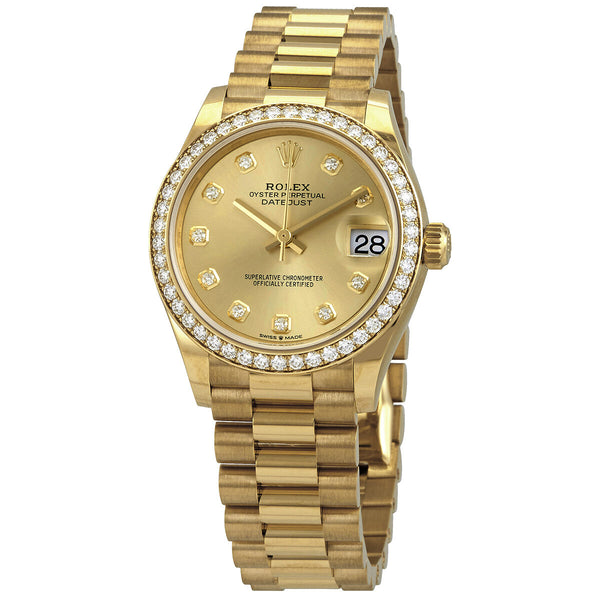 Rolex Datejust 31 Champagne Diamond Dail Ladies 18kt Yellow Gold President Watch #278288CDP - Watches of America