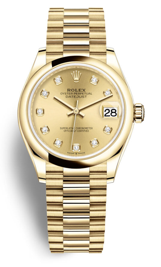 Rolex Datejust 31 Champagne Diamond Dial Automatic 18kt Yellow Gold Rolex President Watch #278248CDP - Watches of America