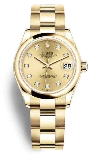 Rolex Datejust 31 Champagne Diamond Dial Automatic Ladies 18kt Yellow Gold Oyster Watch #278248CDO - Watches of America