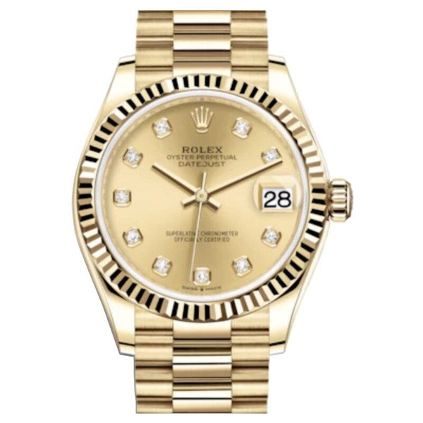 Rolex Datejust 31 Champagne Diamond Dial Ladies 18kt Yellow Gold President Watch #278278CDP - Watches of America