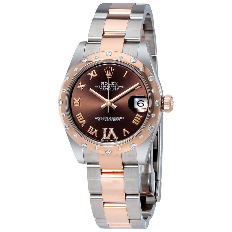 Rolex Datejust 31 Chocolate Dial Steel and 18K Everose Gold Diamond Ladies Watch #178341 - Watches of America