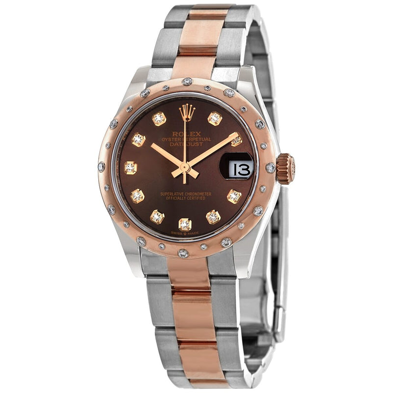 Rolex Datejust 31 Chocolate Diamond Dial Automatic Ladies Steel and 18kt Rose Gold Oyster Watch #278341CHDO - Watches of America