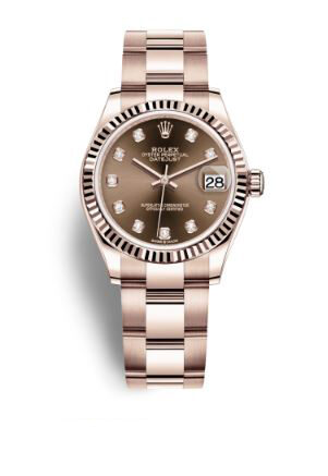 Rolex Datejust 31 Chocolate Diamond Dial Ladies 18kt Everose Gold Oyster Watch #278275CHDO - Watches of America