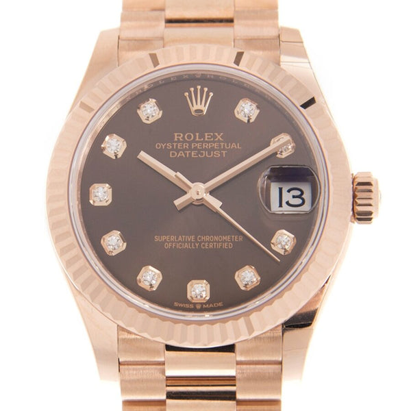 Rolex Datejust 31 Chocolate Diamond Dial Ladies 18kt Everose Gold President Watch #278275CHDP - Watches of America