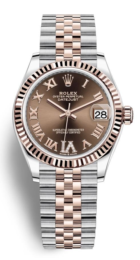 Rolex Datejust 31 Chocolate Roman Diamond Dial Automatic Ladies Steel and 18kt Everose Gold Jubilee Watch #278271CHRDJ - Watches of America