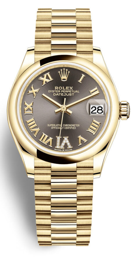 Rolex Datejust 31 Dark Grey Dial Automatic Ladies 18kt Yellow Gold President Watch #278248GYRDP - Watches of America