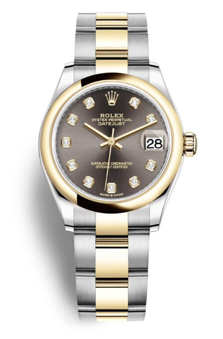 Rolex Datejust 31 Dark Grey Diamond Dial Steel and 18kt Yellow Gold Oyster Watch #278243GYDO - Watches of America