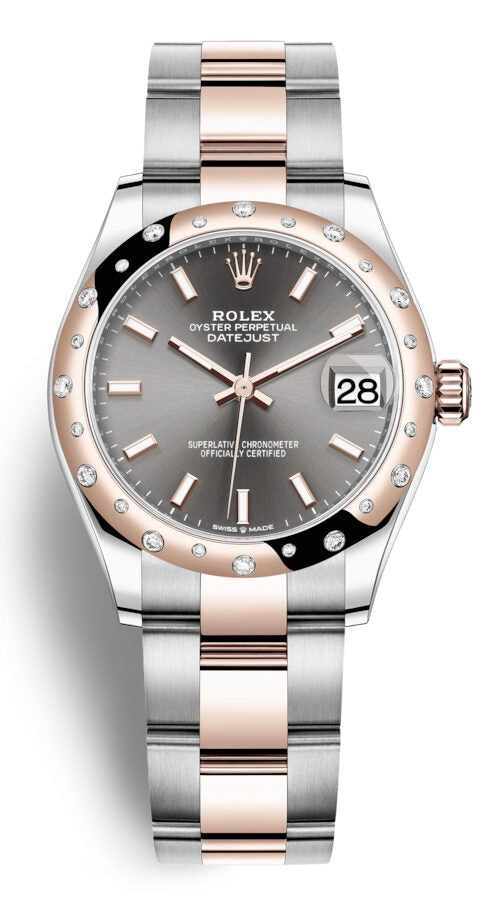 Rolex DateJust 31 Dark Rhodium Dial Automatic Steel -18 ct Everose Gold Oyster Watch #278341DRSO - Watches of America