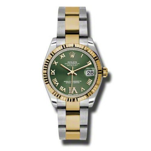 Rolex Datejust Lady 31 Green Dial Stainless Steel and 18K Yellow Gold Oyster Bracelet Automatic Watch #178273GNRO - Watches of America