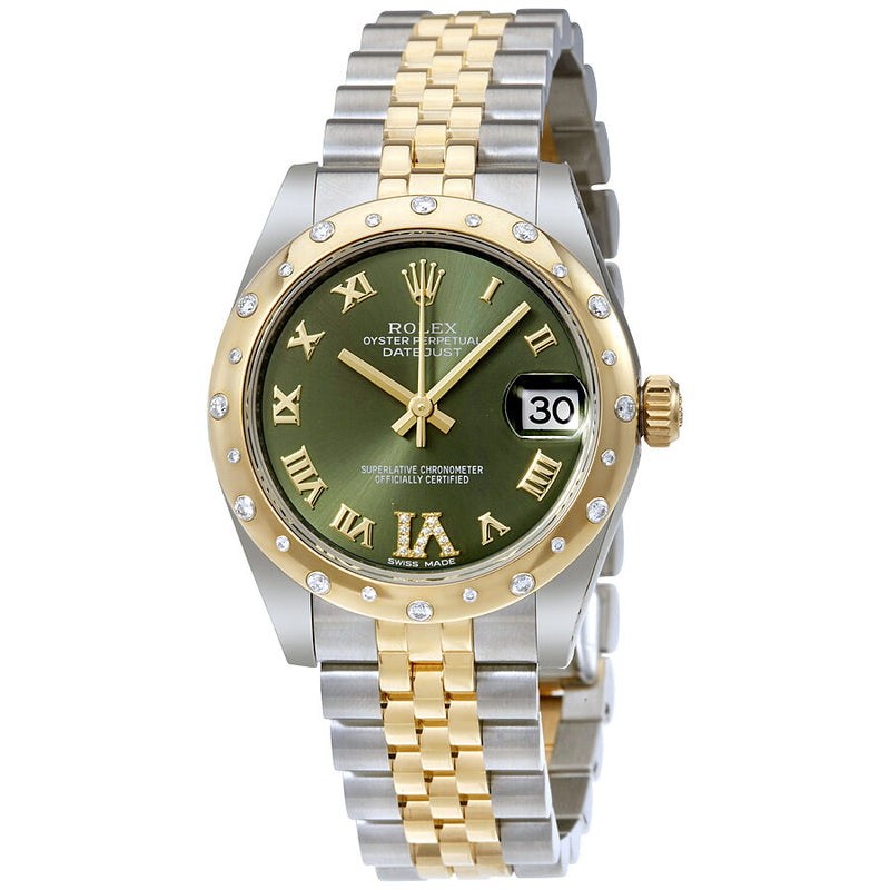Rolex Datejust 31 Green Roman Numeral Diamond Dial Steel and 18K Yellow Gold Ladies Watch #178343GNRDJ - Watches of America