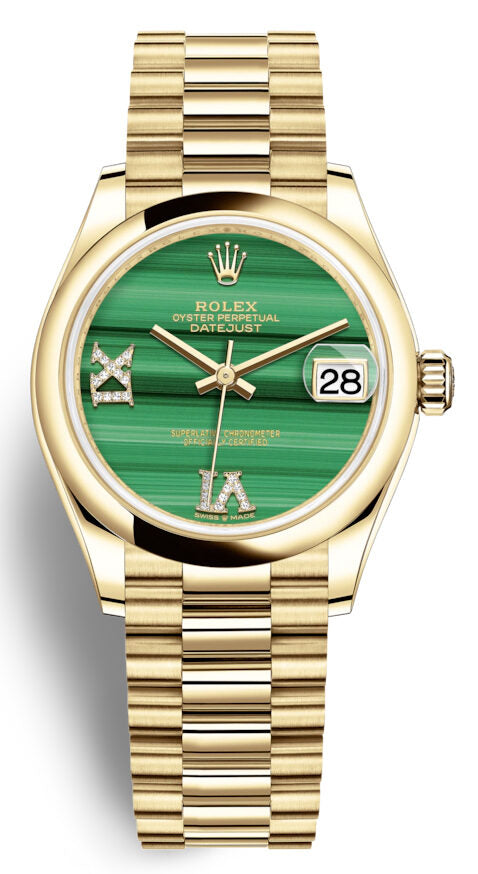 Rolex Datejust 31 Malachite Diamond Dial Automatic 18kt Yellow Gold Rolex President Watch #278248MLRDP - Watches of America