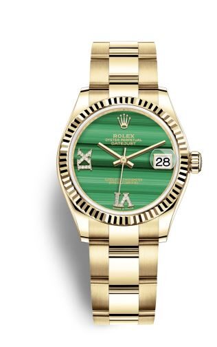 Rolex Datejust 31 Malachite Diamond Dial Ladies 18kt Yellow Gold Oyster Watch #278278MLRDO - Watches of America