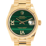 Rolex Datejust 31 Malachite Diamond Dial Ladies 18kt Yellow Gold President Watch #278278MLRDP - Watches of America