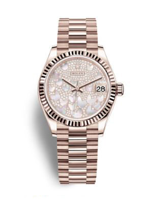 Rolex Datejust 31 Mother of Pearl Butterfly Diamond Pave Dial Ladies 18kt Everose Gold President Watch #278275PAVEP - Watches of America