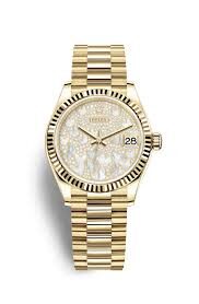 Rolex Datejust 31 Mother of Pearl Butterfly Diamond Pave Ladies 18kt Yellow Gold President Watch #278278PAVEP - Watches of America