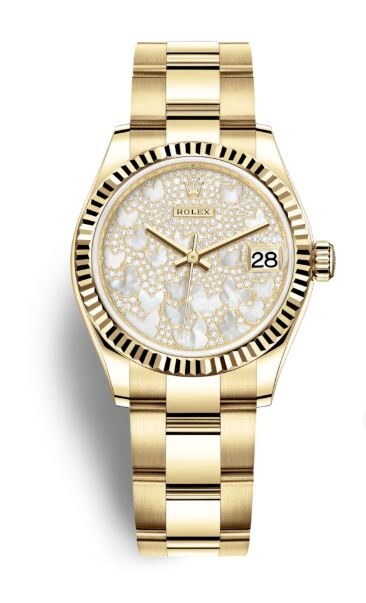 Rolex Datejust 31 Mother of Pearl Butterfly Diamond Pave Ladies 18kt Yellow Gold Watch #278278PAVEO - Watches of America