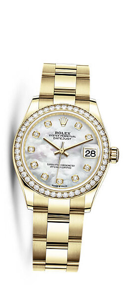 Rolex Datejust 31 Mother of Pearl Diamond Dial Automatic Ladies 18kt Yellow Gold Oyster Watch #278288MDO - Watches of America