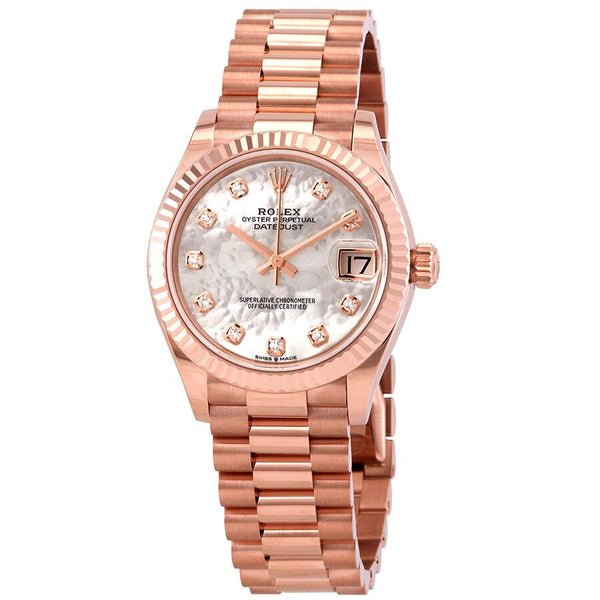 Rolex Datejust 31 Mother of Pearl Diamond Dial Ladies 18kt Everose Gold President Watch #278275MDP - Watches of America