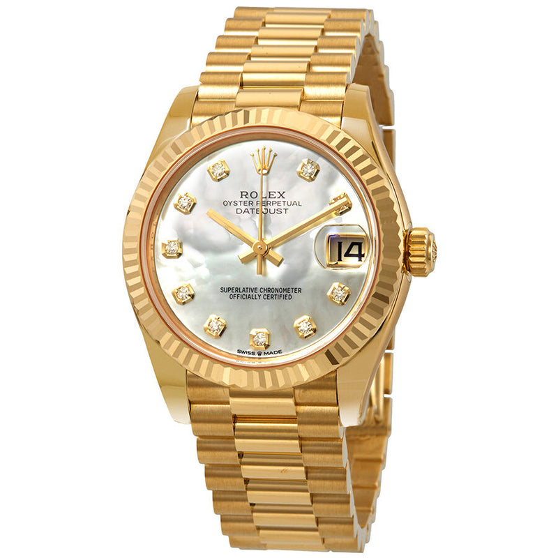 Rolex Datejust 31 Mother of Pearl Diamond Dial Ladies 18kt Yellow Gold  President Watch 278278MDP