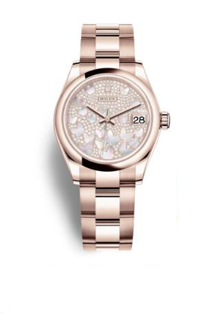 Rolex Datejust 31 Mother of Pearl Diamond Pave Dial Ladies 18 ct Everose Gold Oyster Watch #278245PAVEO - Watches of America