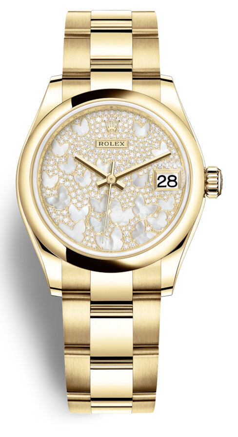 Rolex Datejust 31 Mother of Pearl Diamond Pave Dial Ladies 18kt Yellow Gold Oyster Watch #278248PAVEO - Watches of America