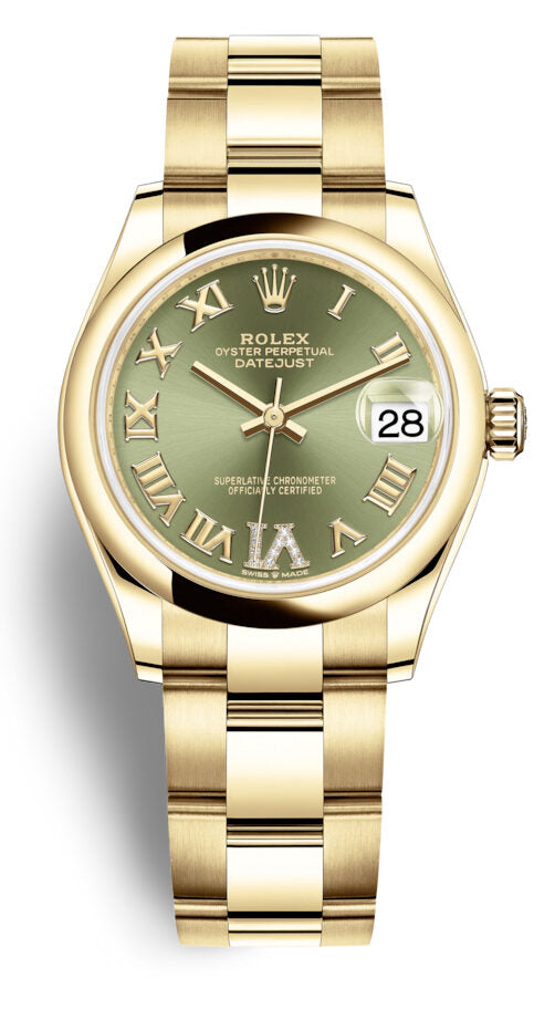 Rolex Datejust 31 Olive Green Dial Automatic Ladies 18kt Yellow Gold Oyster Watch #278248GNRDO - Watches of America