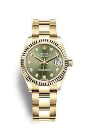 Rolex Datejust 31 Olive Green Diamond Dial 18kt Yellow Gold Oyster Ladies Watch #278278GNDO - Watches of America