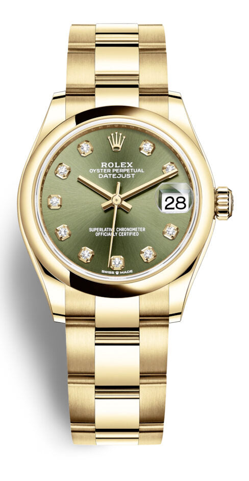 Rolex Datejust 31 Olive Green Diamond Dial Automatic Ladies 18kt Yellow Gold Oyster Watch #278248GNDO - Watches of America