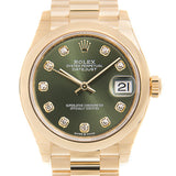 Rolex Datejust 31 Olive Green Diamond Dial Automatic Ladies 18kt Yellow Gold President Watch #278248GNDP - Watches of America