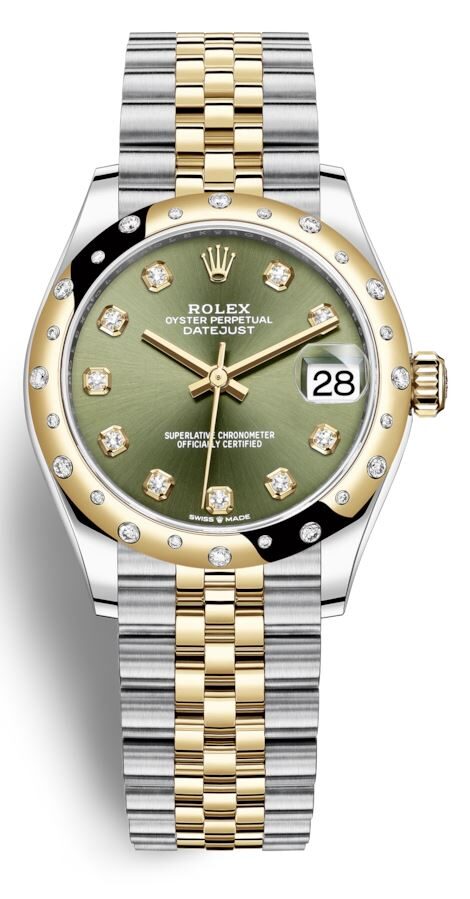 Rolex Datejust 31 Olive Green Diamond Dial Automatic Ladies Steel and 18kt Yellow Gold Jubilee Watch #278343GNDJ - Watches of America