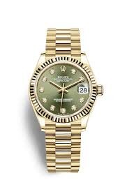 Rolex Datejust 31 Olive Green Diamond Dial Ladies 18kt Yellow Gold President Watch #278278GNDP - Watches of America